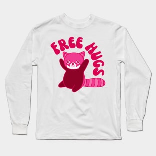 Free Hugs Red Panda in Pink Long Sleeve T-Shirt